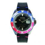 OUT OF ORDER Automatico Rosso&Blu Black Leather Strap